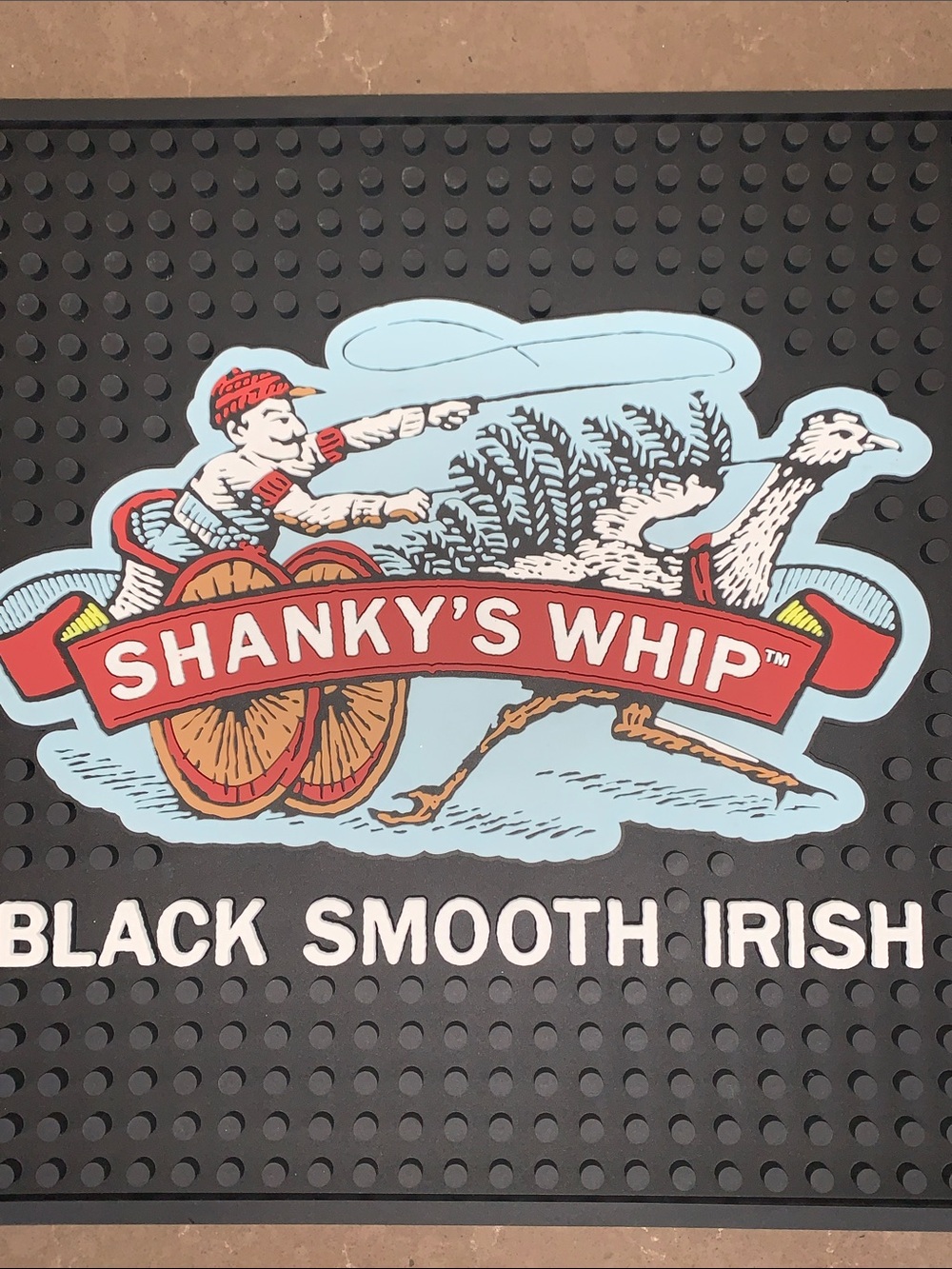 Shanky’s Whip Black Smooth Irish Whiskey Liqueur Bar Mat 12x12” - Picture 2 of 6
